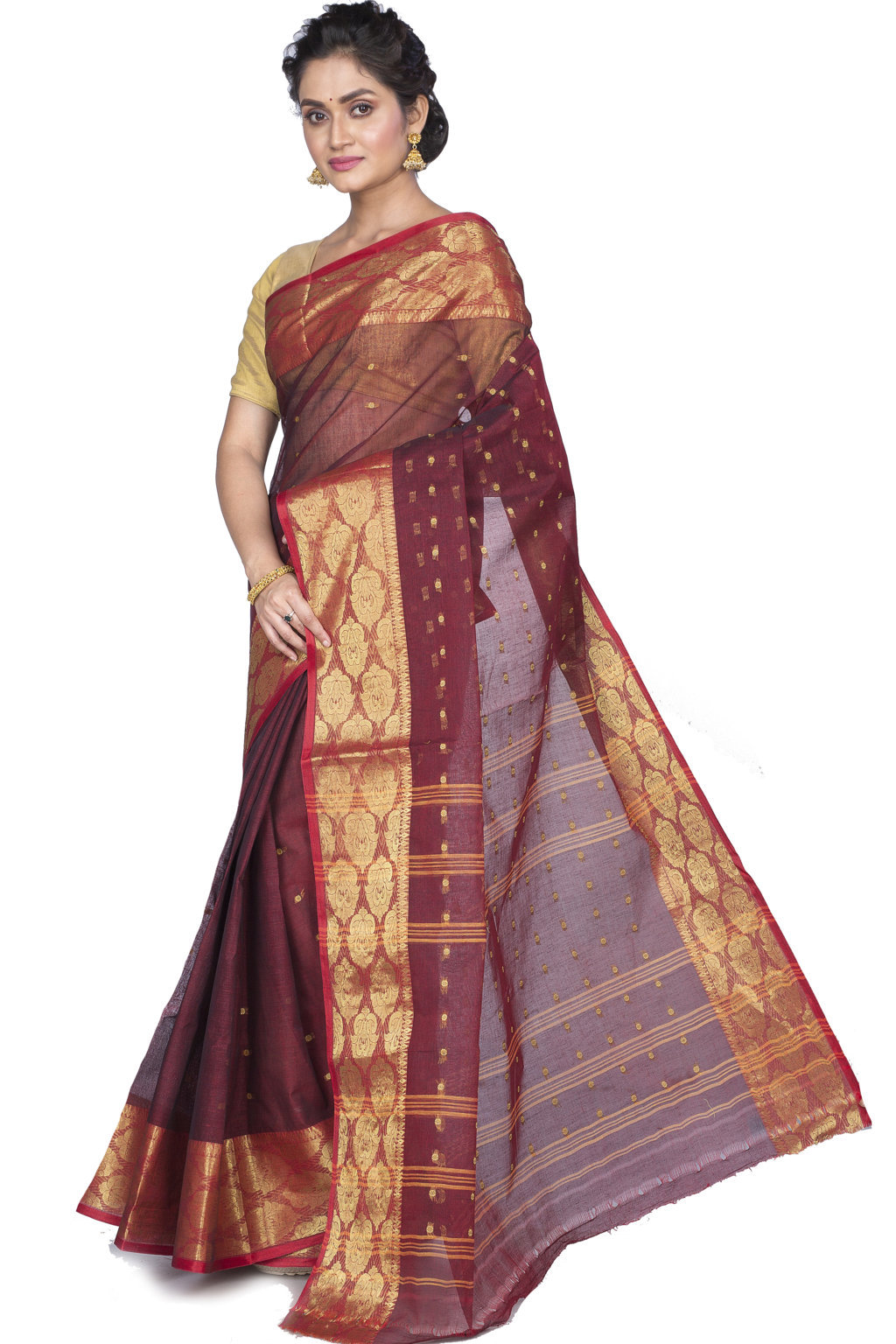 Brown Pure Cotton Asmani Tant Saree (183)